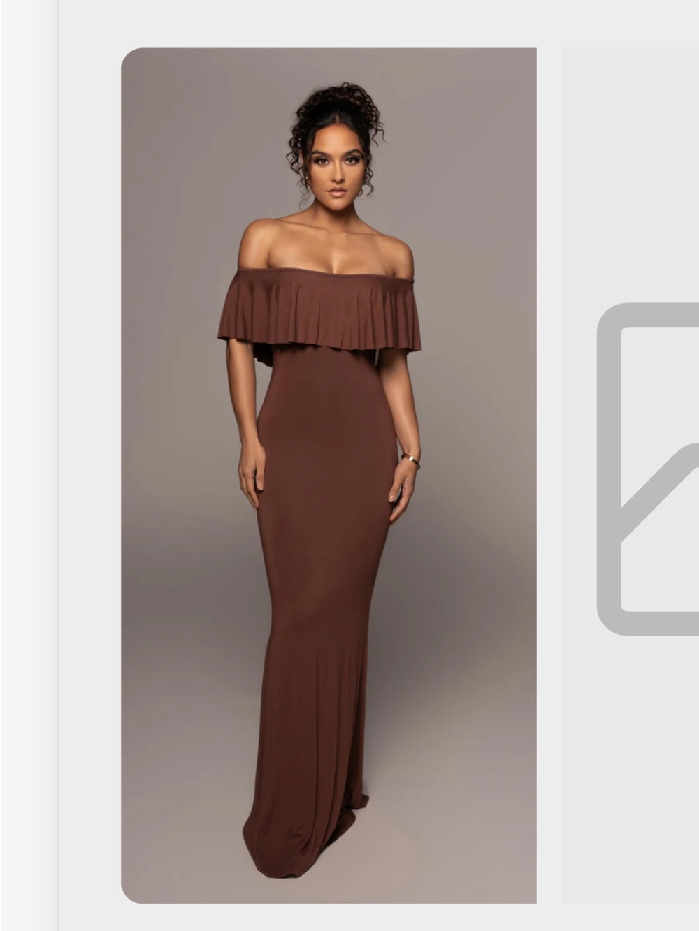 JLUXLABEL Off-Shoulder Brown Chocolate Estelle Ruffled Maxi Dress in size large